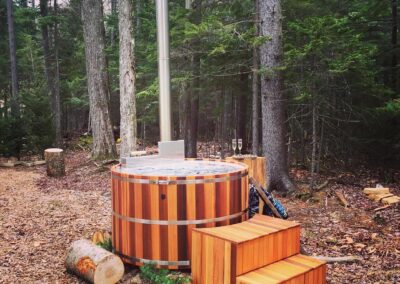 wood fired-hot tub in the woods